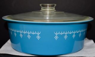 Vte Rare Pyrex 4 Qt 664 Casserole Dish W/lid Blue Snowflake Garland