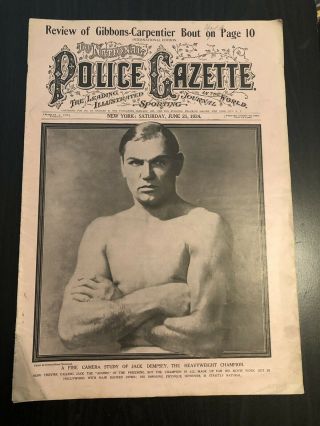 Ultra - Rare 1924 Police Gazzette Jack Dempsey Boxing Heavyweight Champ Boxer Hof