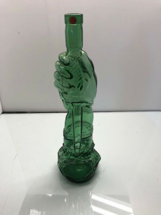 Antique Made In Italy Hand Holding Daggar Wine Bottle Green Color 14” Tall