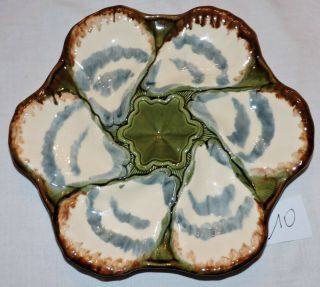 Rare Antique French Majolica Oysters Plate Longchamp /10