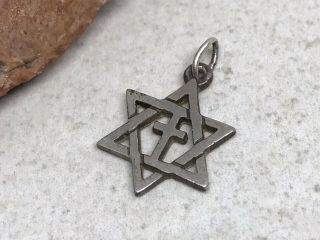 James Avery Rare Sterling Silver Star Of David With Cross pendant 2