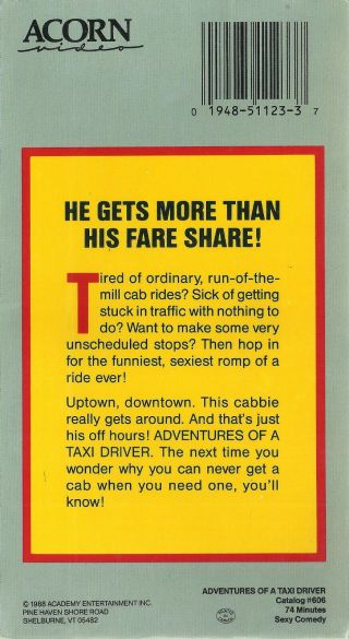 Adventures of a Taxi Driver RARE VHS Acorn Video T&A Judy Gleeson 2
