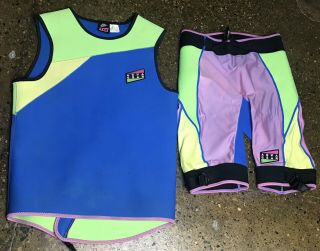 Vintage Nike Aqua Gear 2 Piece Wet Suit 90’s Neoprene Neon Green Blue Rare Acg