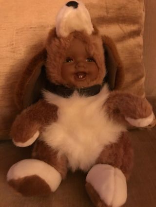 Vintage Show Stoppers Babes In The Wild Puppy Plush Stuffed Doll Porcelain Face
