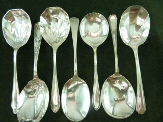 7 Vintage Round Bowl Silver Plated Serving Spoons Mixed Patterns