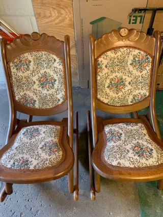 Wood Folding Rocking Chairs - Set Of 2 Tapestry Vintage/antique.  Sturdy.