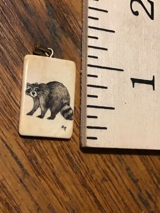 Scrimshaw Raccoon Pendant Signed B N Small