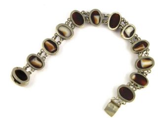 Antique Victorian silver tiger ' s eye paste cabochon bracelet unusual 2