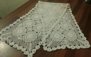 Vintage White Hand Crocheted Cotton Lace Table Runner