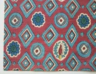 Antique Chintz (Printed Cotton) Textile Fragment - Circle/Diamond Pattern 3