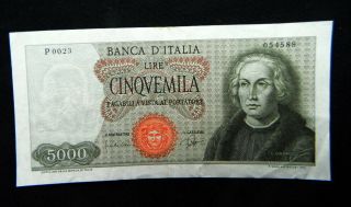 1964 Italy Rare Banknote 5000 Lire Columbus1 Xf First Date