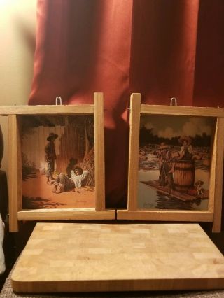 Jim Daly - 2 Vintage Framed Pictures " Tom Sawyer & Huckleberry Finn " 12x10