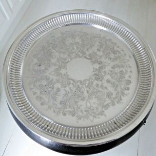 Vintage Chased Silver Plate Drinks Glasses Tray Waiter - Fluted Rim 12.  25 Inc