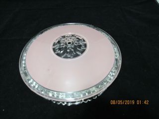 Vintage Art Deco Ceiling Shade Frosted Pink And Clear Cut Glass Apron