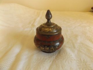 Antique Vintage Oriental Brass And Enameled Painted Miniature Vase From India