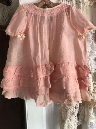 Sweet Pink Doll Dress With Dots For Antique Doll - Age Unknown