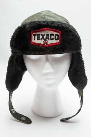 Vintage 1950s - 60s Texaco Service Station Uniform Hat Winter Muff Lion Gas Rare