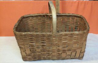 Vintage/antique Rectangular Woven Gathering Basket With Handle - Primitive