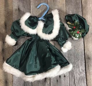 Antique/ Vintage Fur Lined Christmas Doll Dress With Hat,  8 Inches