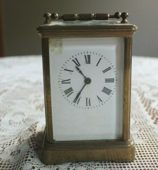 Antique French Brass Carriage Clock With Key.  Non - Repeater.