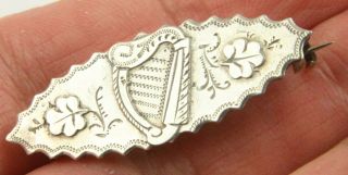 Antique Victorian Hm 1894 Sterling Silver Irish Harp Memorial Brooch Pin