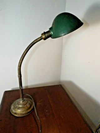 Vintage 1940s Industrial Style Tall Gooseneck Factory Work Task Brass Desk Lamp