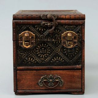 Collectable China Old Boxwood Hand - Carved Flowers Unique Noble Girl Dresser Box