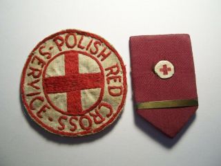 Rare Ww2 Poland Polish Red Cross Patch And Collar Nurse Rank Badge