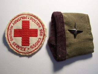 Rare Ww2 Poland Polish Red Cross Patch And Nurse Slip On Rank Epaulett