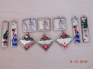 10 Antique Dun - Lap Mirrorettes Mirror 2 Sided Hand Painted Glass Christmas Ornam