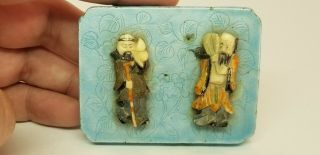 Antique Chinese Enameled Silver Metal Box Case Carved Painted Figures 19/20th C. 3