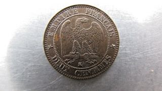 France 2 Centimes 1857 - K Sharp Brown Au.  Rare Grade