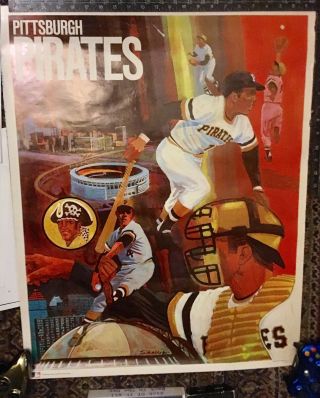 Rare 1968 / 1971 Roberto Clemente Pittsburgh Pirates Mlb Poster 29” X 23”s