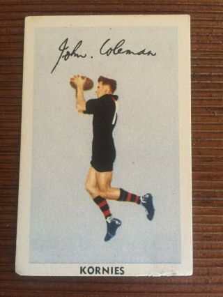 Rare 1951 Kornies Vfl / Afl Football Card.  John Coleman - Essendon Bombers