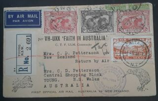 Rare 1934 Australia 1st Official Airmail Cover Aust - N Zealand Postage Due Stamps