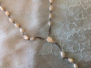 Rare Vintage Antique Mother Of Pearl White Heart Mop Rosary Beads