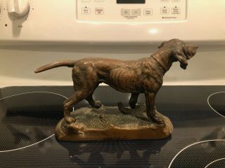 Antique Sculpture of a Hunting Dog with Bird in Spelter Cooper cold painted 3