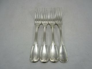 Set Of 4 Antique French Christofle Silver Plate Chinon Dinner Forks 8 1/2 "