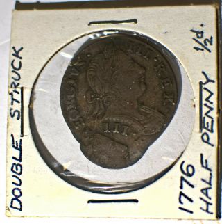 1775 Double Struck British Half Penny Error Coin Rare 2 Face Coin