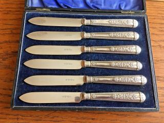 Set Of Six Vintage / Antique Silver Plate Epns Butter / Tea / Fruit Knives Cased