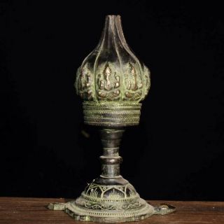 Chinese Antique Tibetan Buddhism Old Copper Lotus Lamp Oil lamp 3