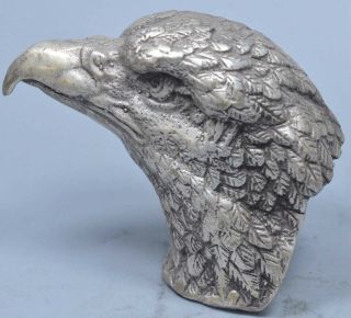 Handwork Collectable Decor Old Miao Silver Carve Hunting Eagle Head Lucky Statue