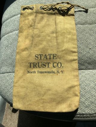 Rare Vintage State Trust Co.  Bank,  North Tonawanda Ny Coin Drawstring Canvas Bag