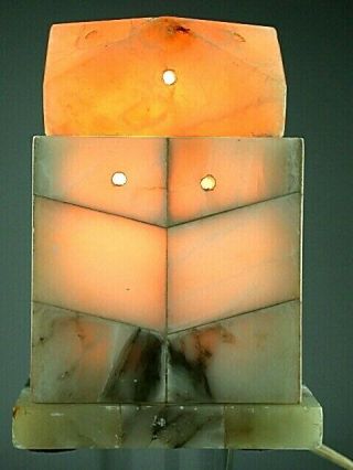 ANTIQUE ART DECO PERIOD BAUHAUS DESIGN ALABASTER CUBE TABLE LAMP HANDMADE 1930s 3