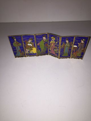 Rare Miniature 6 Panel Cloisonne Folding Enamel Screen Asian