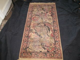 Vintage Old Bird Of Paradise Anglo Persian Wilton Rug 54 " X 27 " - Whittall