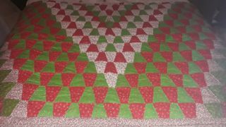 Antique/vintage Handmade Hand Stitched Red Green Christmas Quilt Appx 81x90 "