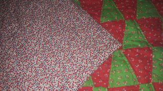 Antique/Vintage Handmade Hand Stitched Red Green Christmas Quilt appx 81x90 