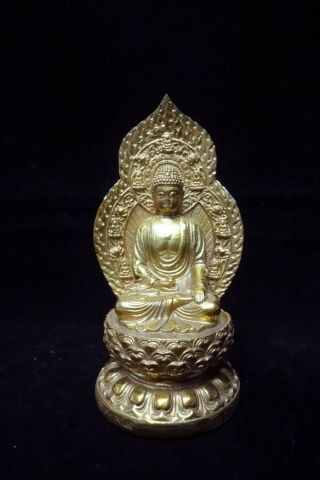 Rare Quality Old Chinese Gilt Bronze Shakyamuni Buddha Seated Statue