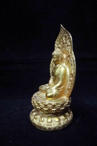 Rare Quality Old Chinese Gilt Bronze Shakyamuni Buddha Seated Statue 2